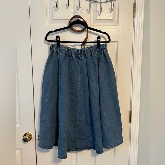 Belle Poque Women's Stretch A-Line Flared Midi Skirt w/ Pockets & Belt Size L - Picture 9 of 9